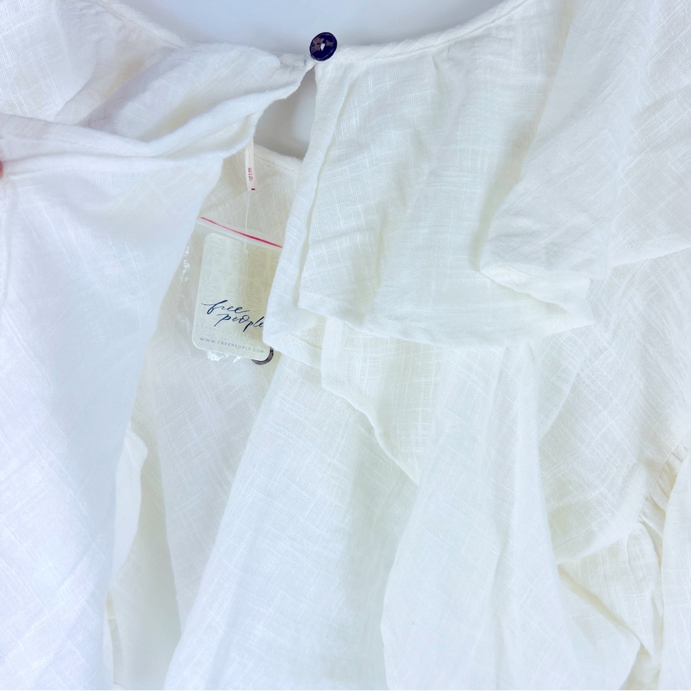 Free People Ivory Zuri Ruffle Top Blouse Off-White XS NWT - Picture 7 of 10